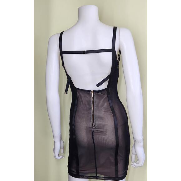 BEBE Corset Bodycon Dress Womens Small Black Mesh Backless Sheer Lined Sexy Glam - Picture 3 of 7